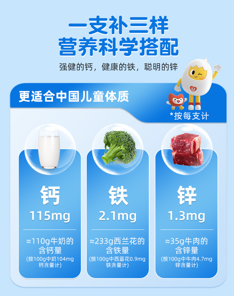 优卡丹葡萄糖酸钙铁锌口服液儿童青少年补钙补铁补锌水蜜桃味学生
