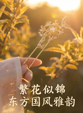新中式发簪女高级感繁花枝汉服头饰新中式复古发钗子簪子发饰礼物