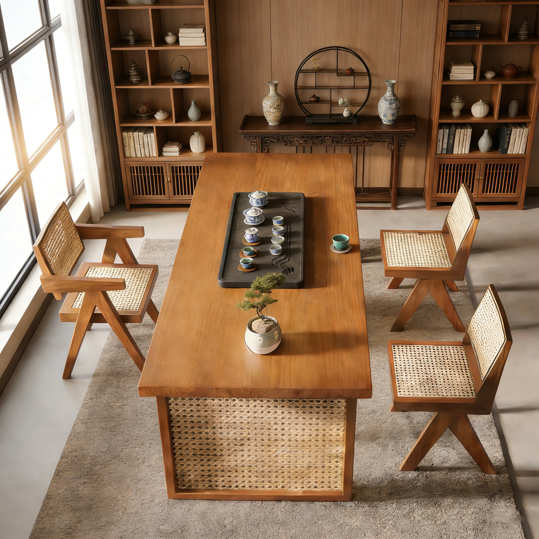 阳台藤编茶桌椅组合禅意宋式美学茶台实木茶几客厅家用小型泡茶桌,淘宝优惠券,粉丝福利购,淘宝优惠卷