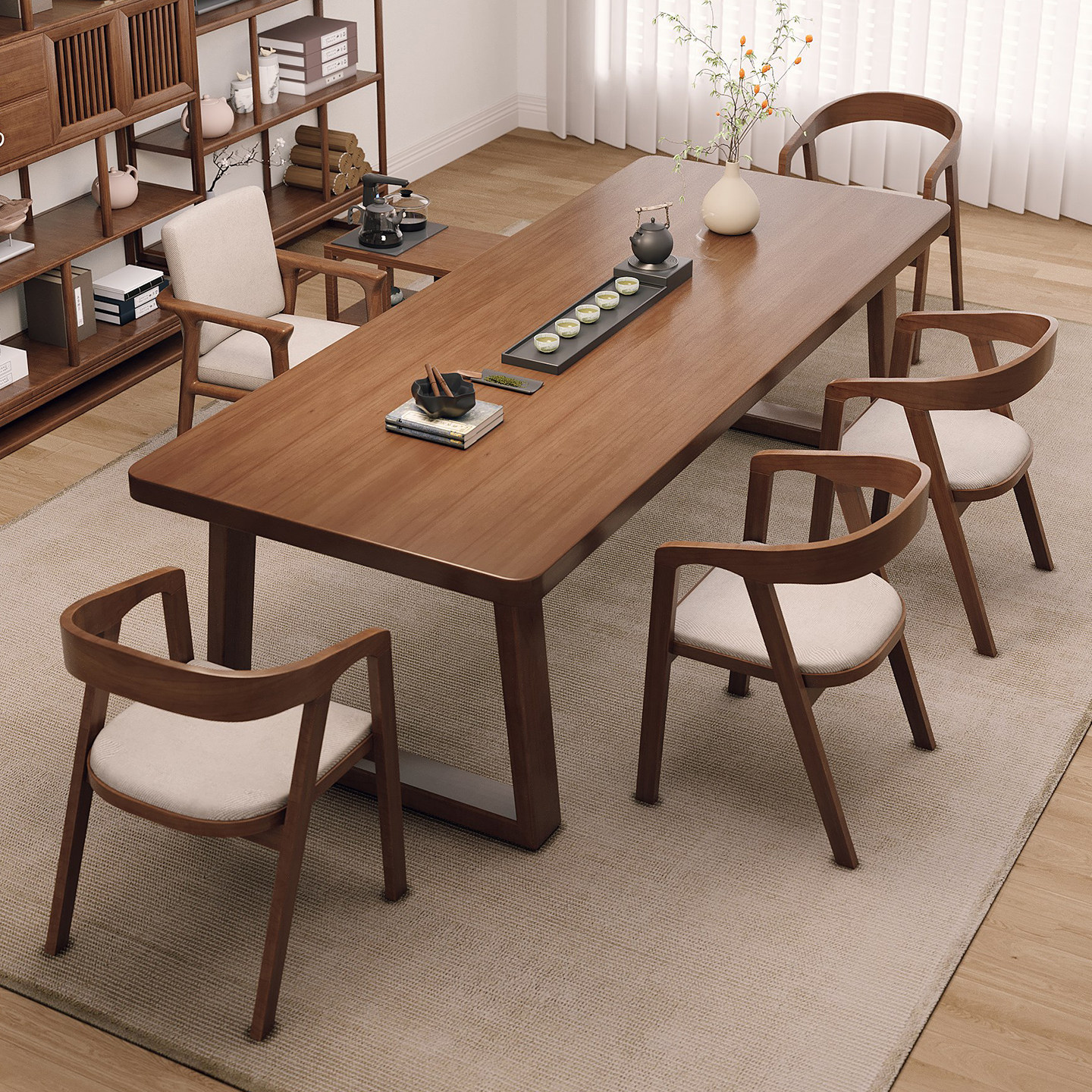 新中式大板实木茶桌书桌一体两用现代茶几客厅家用宋式美学茶台,淘宝优惠券,粉丝福利购,淘宝优惠卷