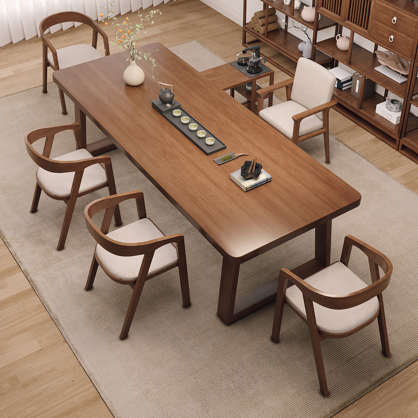 新中式大板实木茶桌书桌一体两用现代茶几客厅家用宋式美学茶台,淘宝优惠券,粉丝福利购,淘宝优惠卷