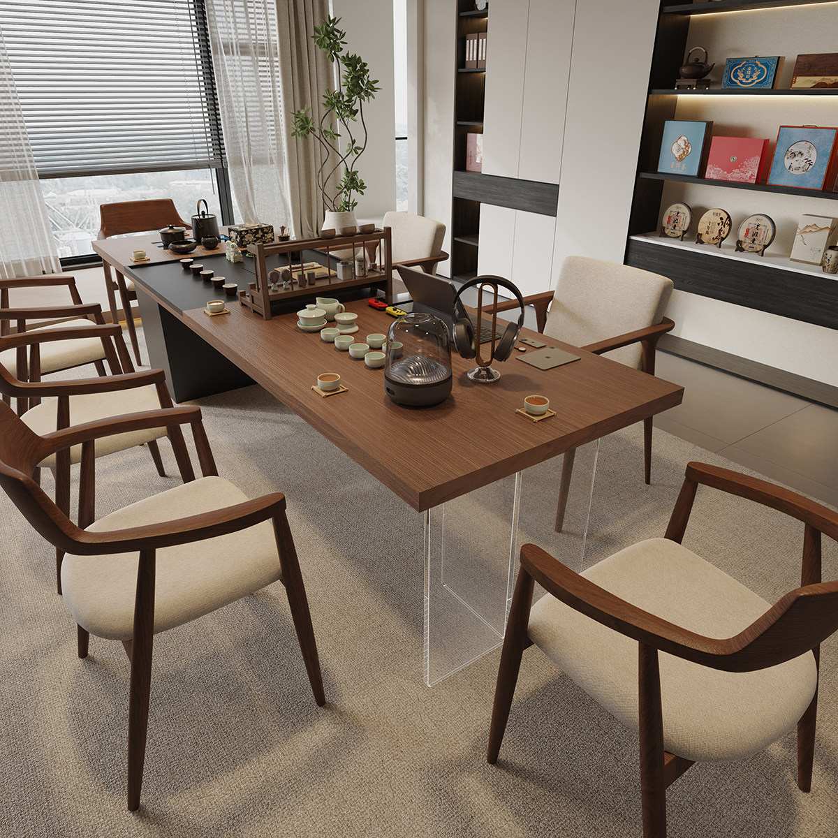 实木大板茶桌轻奢现代高级感会客接待泡茶桌办公桌带茶台一体式,淘宝优惠券,粉丝福利购,淘宝优惠卷