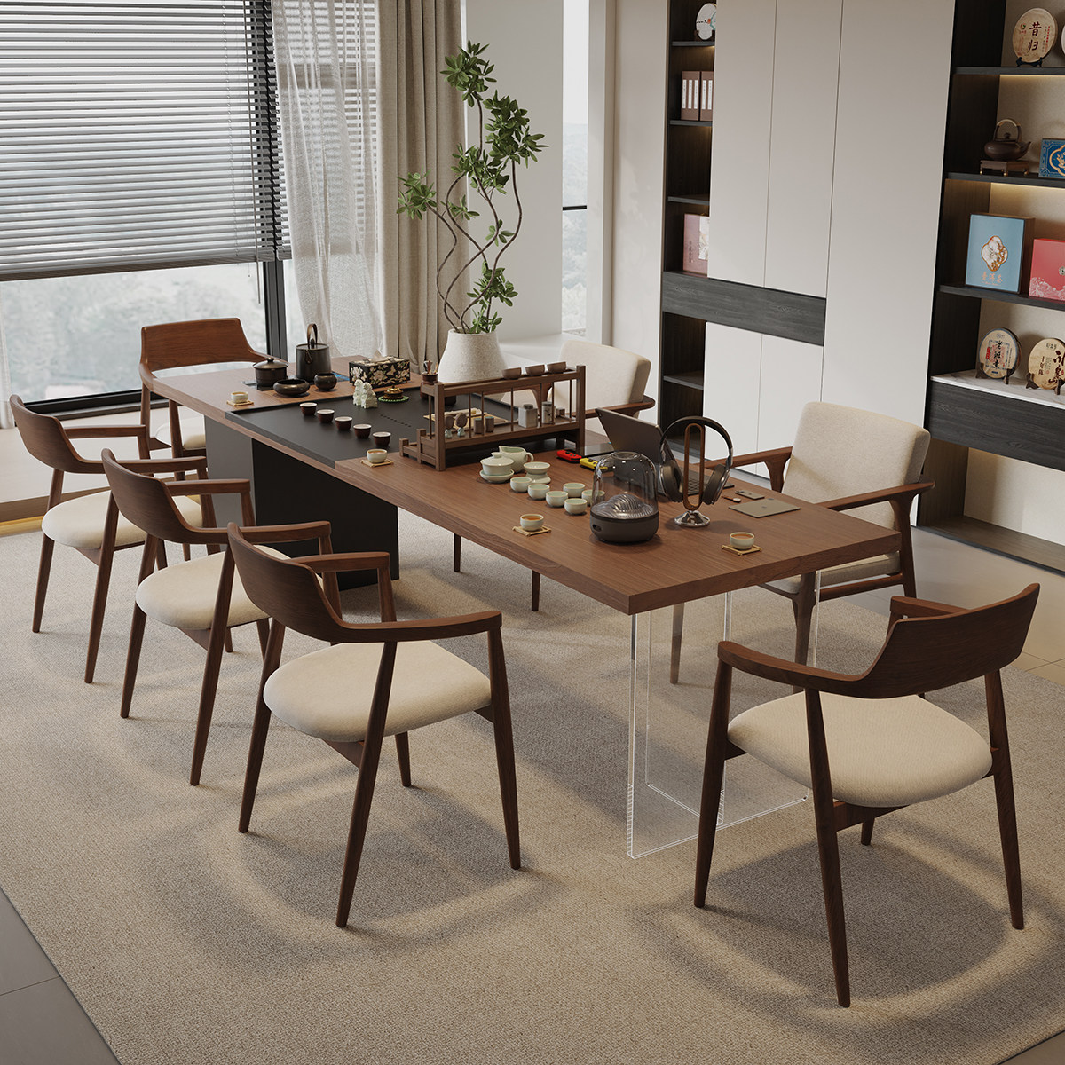 实木大板茶桌轻奢现代高级感会客接待泡茶桌办公桌带茶台一体式,淘宝优惠券,粉丝福利购,淘宝优惠卷