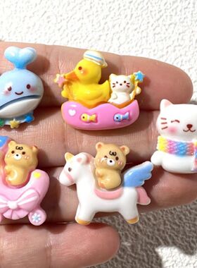 亮面卡通月亮彩虹骑马小动物diy树脂配件头绳发夹手机壳饰品贴片