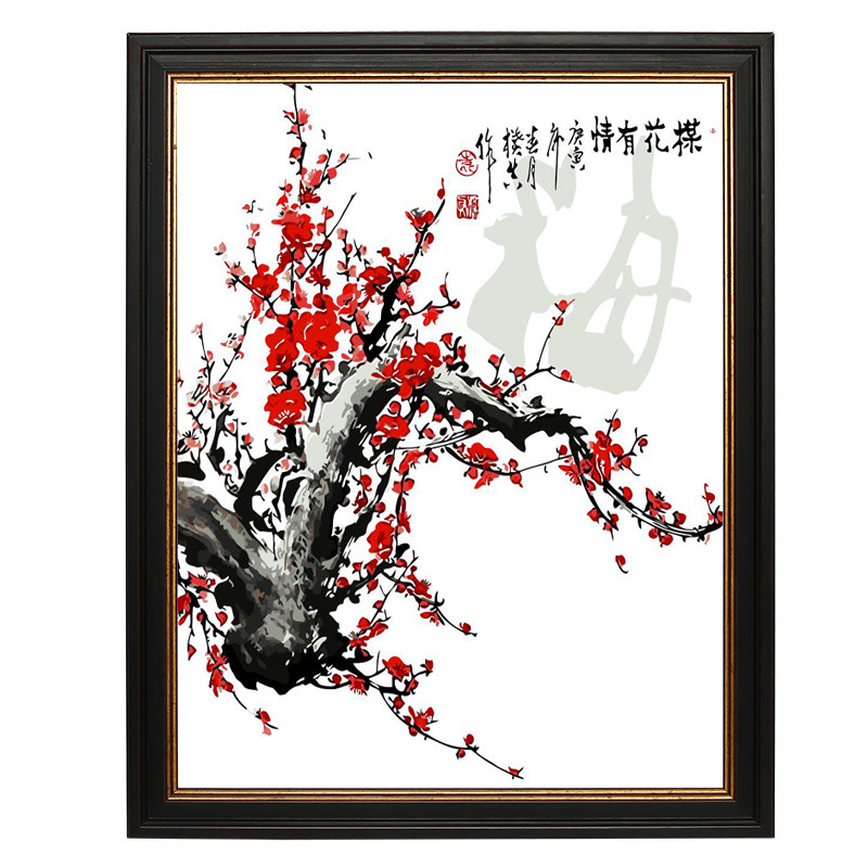新款diy数字油画梅花植物花卉古典国风手绘减压填色装饰油彩挂画