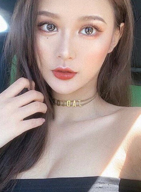 黄铜复古做旧字母双层锁骨链女