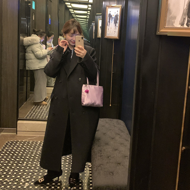 333sss 气场十足！韩素希大衣！藏蓝色50羊毛垫肩大衣外套女长款