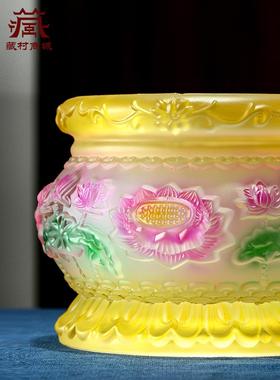 藏村琉璃浮雕莲花香炉家用室内供奉炉插香炉焚香炉烧香炉上香摆件