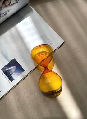 覆古焦茶色玻璃沙漏计时器15分钟创意摆件客厅桌面家居装饰品礼物