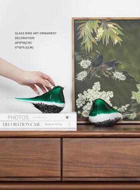 迷屿家居“报喜翠鸟”人工吹制琉璃镇纸文房藏品乔迁礼物玄关摆件