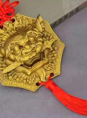 狮咬剑全铜狮子头八卦镜虎头牌兽头挂件睚眦门神摆件狮子咬剑饰品