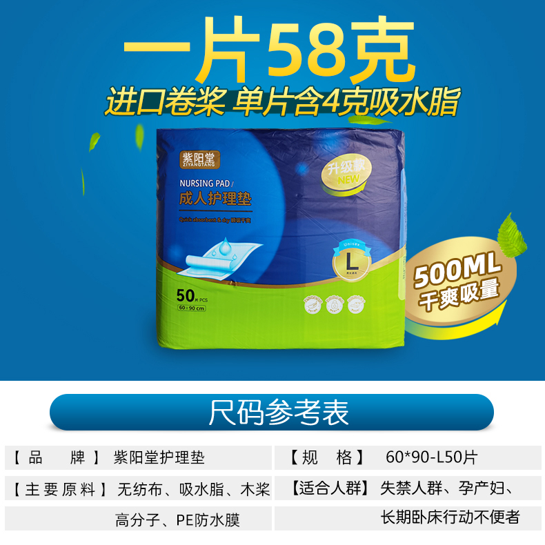 紫阳堂 优等特厚成人护理垫60x90隔尿垫老人尿不湿一次性尿片L50 - 图0