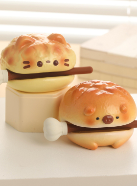 可爱面包木鱼敲解压桌面摆件