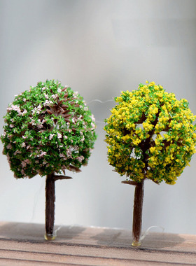 微景观diy迷你仿真圆形小树沙盘苔藓景观小摆件造景绿树红花树