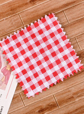 微缩食玩娃娃屋格子布6x6cm背景布野餐餐垫布杯垫场景道具迷你