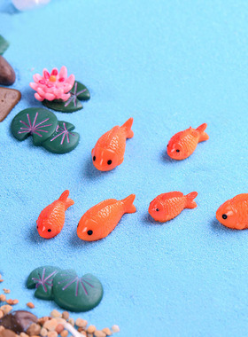 微景观diy仿真荷花造景迷你红色金鱼树脂小摆件湖泊荷叶装饰