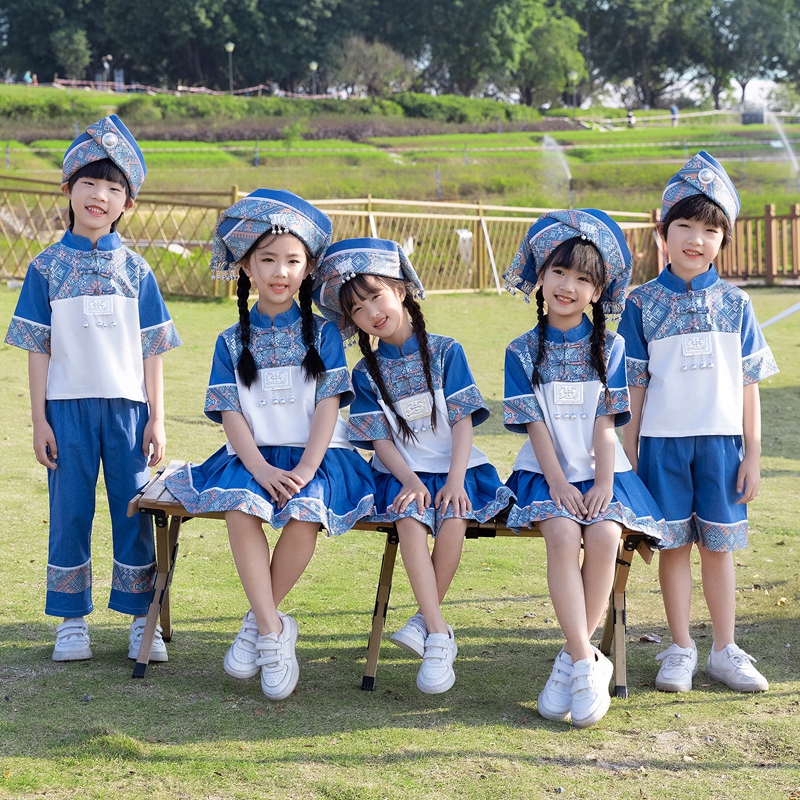 儿童三月三壮族少数民族男女童幼儿园班服小学生校服演出表演服装 - 图2