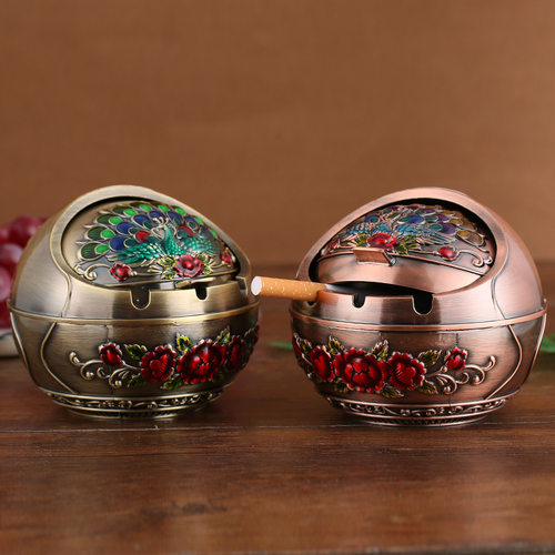 球形烟灰缸创意个性潮流金属带盖防摔家用客厅圆形烟灰缸高档大气 - 图0