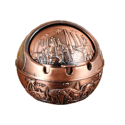 球形烟灰缸创意个性潮流金属带盖防摔家用客厅圆形烟灰缸高档大气 - 图3