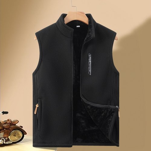马甲加绒保暖春秋冬外套男士摇粒绒户外大码坎肩无袖背心加厚立领 - 图1