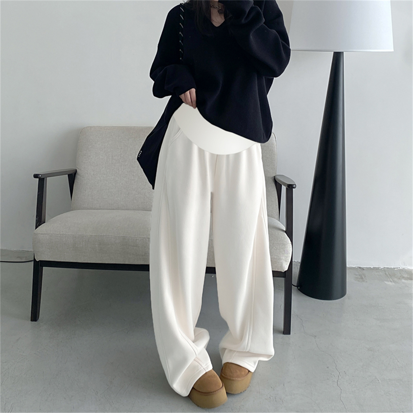 Maternity pants for spring, autumn and winter, fashionable large size white plus velvet banana wide-leg scimitar tall casual pants