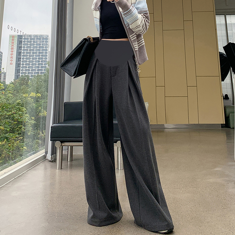 Maternity pants autumn and winter new thickened woolen Yamamoto pants suit wide leg pants loose drape belly support pants floor mopping pants