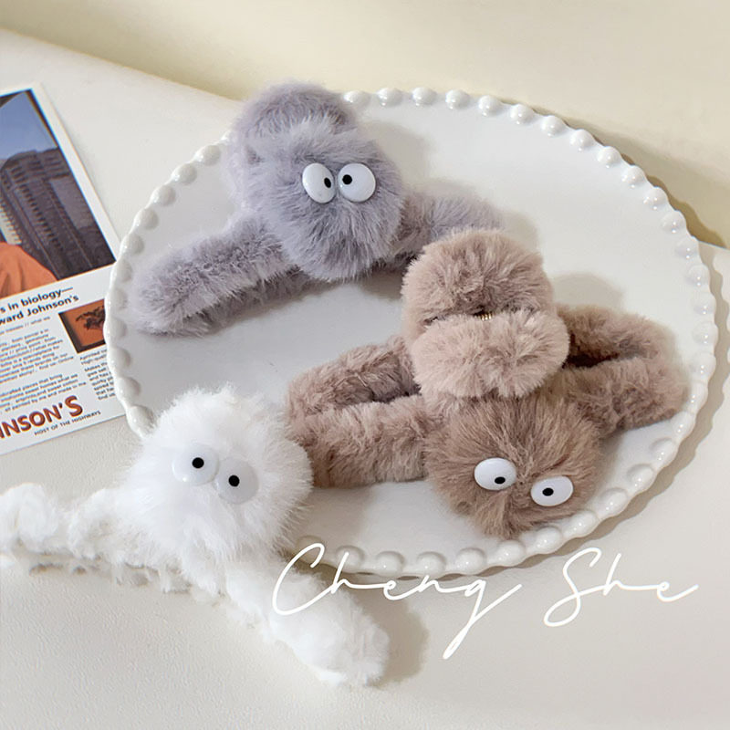 毛毛绒精灵~秋冬可爱发夹女后脑勺抓夹大号鲨鱼夹2023新款感,淘宝优惠券,粉丝福利购,淘宝优惠卷