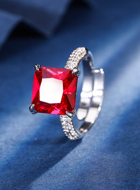 新款高档珠宝豪华镶嵌镀18K金刚玉公主方气质戒指女10*10饰品首饰