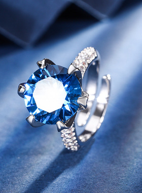 新款高档珠宝宝石镀18K金刚玉圆形黑金经典六爪戒指女12mm饰品