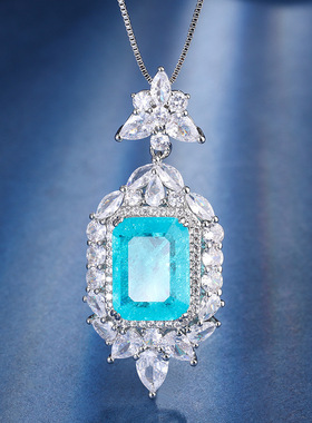 新款高档珠宝豪华镶嵌镀18K金风彩宝气质奢华吊坠项链主12*16饰品