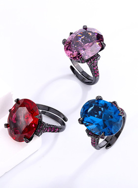 新款高档珠宝豪华镶嵌镀18K金鸟巢切工干枯玫瑰蛋形戒指女15*20