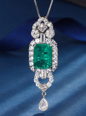 新款高档珠宝豪华镀18K金祖母绿色小清新气质套装吊坠戒指10*14