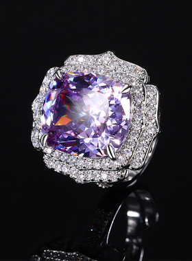 2024新款珠宝S925银镀18K金鸟巢切工彩宝气质戒指坠女款14*16指环