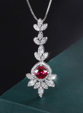 新款高档珠宝铜镀真金风红刚玉吊坠耳环女式套装首饰石8*8饰品