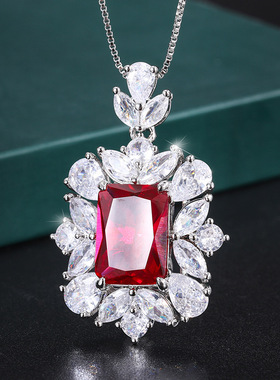 新款高档珠宝豪华镶嵌镀18K金风复古彩宝款长方10*14吊坠女式首饰