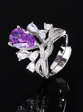 高档珠宝镀18K金时尚高碳钻冰花切设计宝石款皇冠戒指女8*12饰品