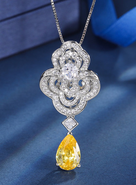 新款高档珠宝豪华镀18K金新款彩宝款创意吊坠项链镶钻主石8*12