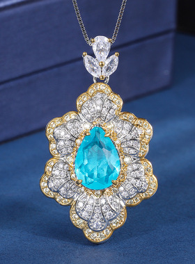 新款高档珠宝豪华镀18K金风彩宝套装创意花形满钻豪镶主10*14饰品