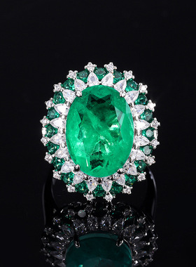 新款高档珠宝豪华镀18K金木佐绿祖母绿色旦形吊坠戒指套装12*16