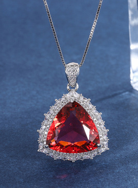 新款高档珠宝豪华镶嵌红三角形豪华镶嵌戒指吊坠套装主石17*17