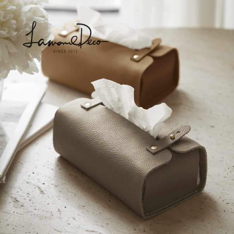 LamomeDeco现代轻奢真皮纸巾袋纸巾盒餐桌茶几小牛皮高端抽纸盒 - 图0