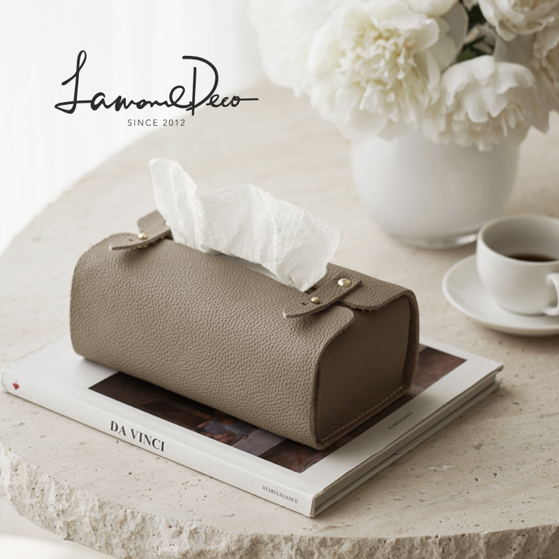 LamomeDeco现代轻奢真皮纸巾袋纸巾盒餐桌茶几小牛皮高端抽纸盒 - 图2