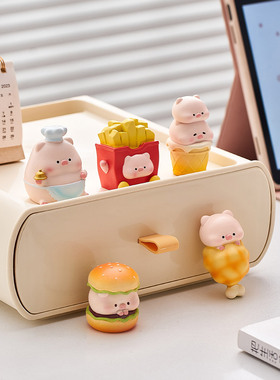 创意卡通猪猪小摆件可爱治愈系办公桌面解压电脑趴趴中控台装饰品