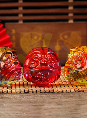 水晶玻璃工艺品摆件达摩头福摆件家居装饰品送朋友礼物