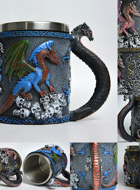 跨境新款树脂装饰品高颜值创意马克杯304不锈钢酒吧家居装饰摆件