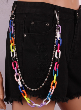 ins潮裤链挂饰男荧光绿树脂腰链嘻哈裤链女配饰朋克风可拆卸链条