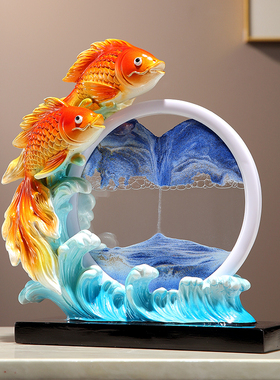 年年有余流沙画装饰摆件