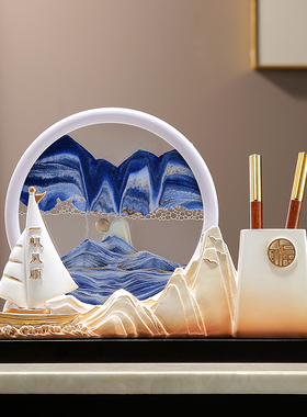 一帆风顺流沙画笔筒摆件