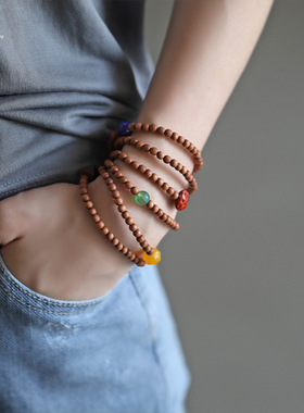 老山檀手串女和田玉南红朱砂绿松石散珠子青金石天珠手链檀木手串