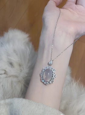 高冰玉髓吊坠镶玉石项链玛瑙贵气网红挂件女新中式国风